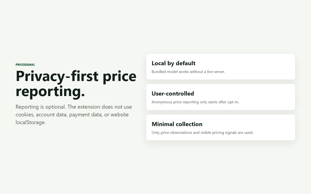 PriceSignal privacy-first controls